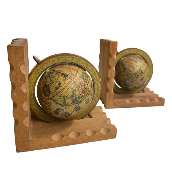 Vtg 1970's Latin Old World Map Globe Bookends Hong Kong Renaissance Explorer - Picture 5 of 9